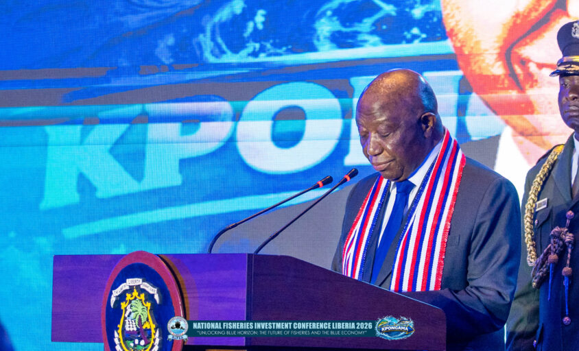 President Boakai speaking at the Kpongama Conference